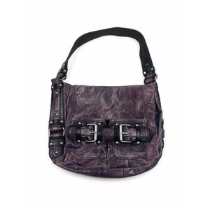 Tano Vintage Y2K Hobo Distressed Purple Leather Shoulder Bag Purse